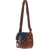 Ashwood Leather & Harris Tweed® Cloth Saddle Bag Tan/Navy: TW-26-011-TN