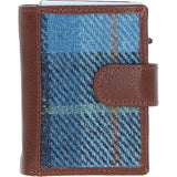Ashwood Leather & Harris Tweed® Cloth RFID Secure Wallet Tan/LT Blue: TW-16-05-TB
