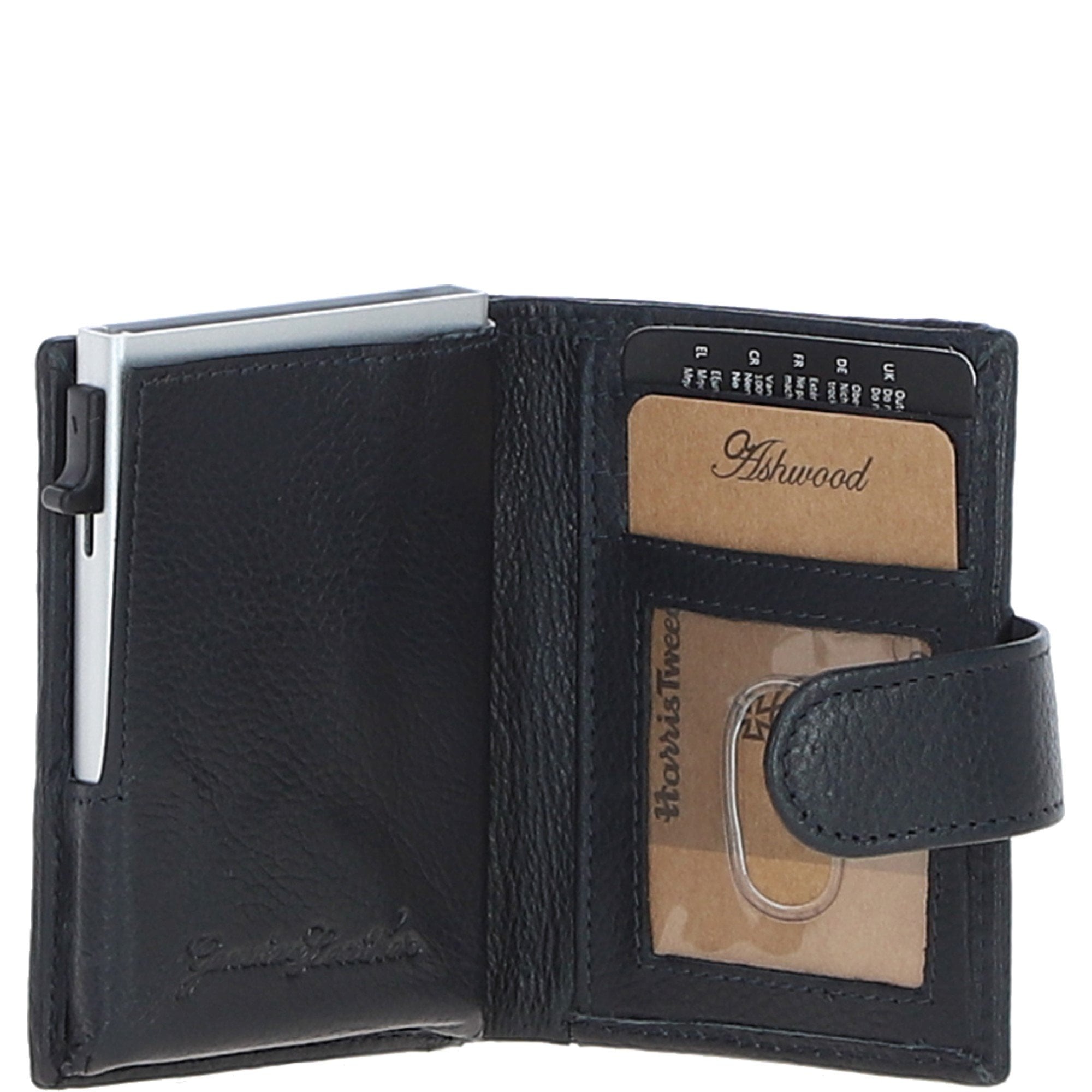 Ashwood Leather & Harris Tweed® Cloth RFID Secure Wallet Navy/Pink: TW-16-06-NP