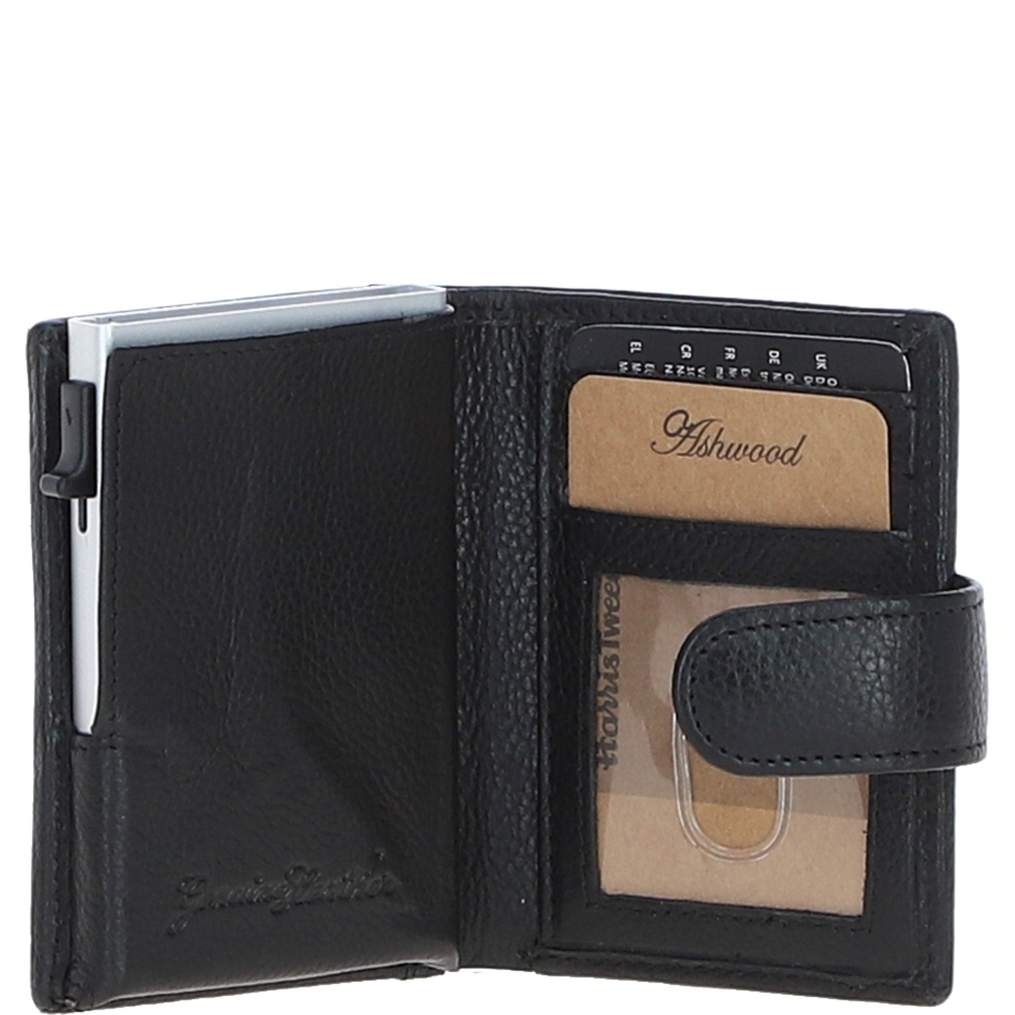 Ashwood Leather & Harris Tweed® Cloth RFID Secure Wallet Black/Green/Red: TW-16-07-BR
