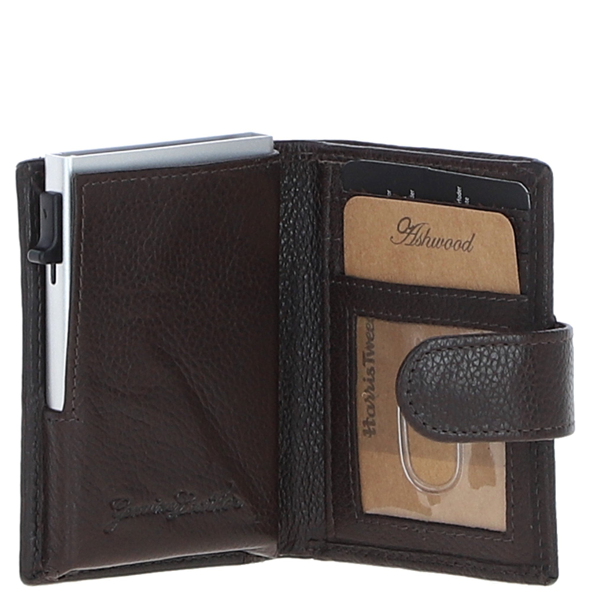 Ashwood Leather & Harris Tweed® Cloth RFID Secure Wallet Brown/Green: TW-16-09-BG
