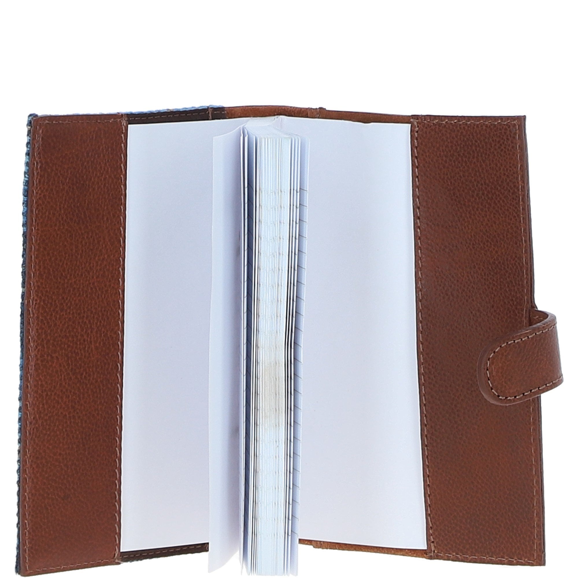 Ashwood Leather & Harris Tweed® Cloth A6 Notebook Tan/LT Blue: TW-18-05-TB