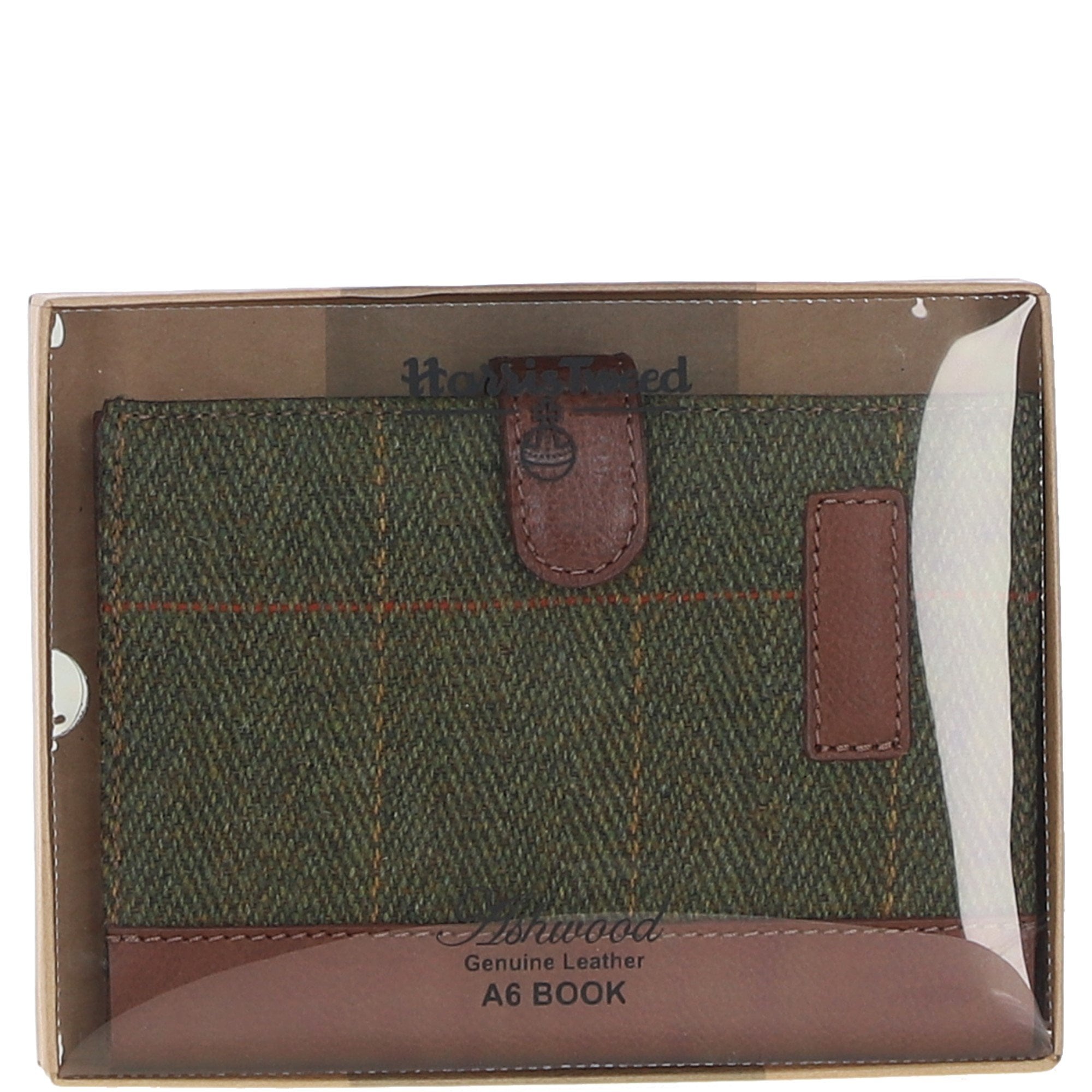 Ashwood Leather & Tweed A6 Notebook Tan/Green Check: TW-18-010-TGNH