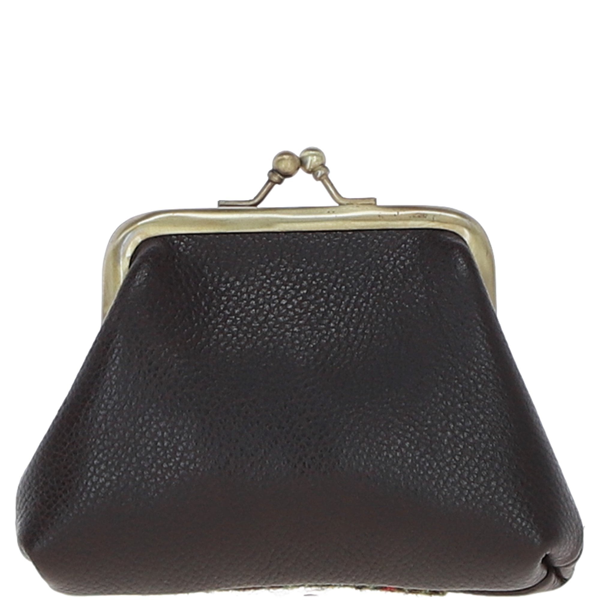 Ashwood Leather & Harris Tweed® Cloth Classic Kiss-Lock Purse Brown/Mcload: TW-13-01-BM