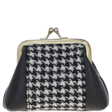 Ashwood Leather & Harris Tweed® Cloth Classic kiss-lock Purse Black/White: TW-13-012-BW