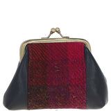 Ashwood Leather & Harris Tweed® Cloth Classic kiss-lock Purse Navy/Pink: TW-13-06-NP
