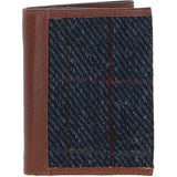 Versatile Ashwood Leather & Harris Tweed® Cloth RFID Secure Wallet Tan/Navy: TW-17-011-TN