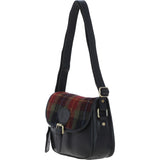 Elegant Ashwood Leather & Harris Tweed® Cloth Crossbody Bag Black/Green/Red: TW-27-07-BR