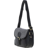 Elegant Ashwood Leather & Harris Tweed® Cloth Crossbody Bag Black/White: TW-27-012-BW