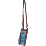 Authentic Ashwood Leather & Harris Tweed® Cloth Crossbody Bag Tan/LT Blue: TW-29-05-TB