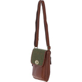 Ashwood Leather & Tweed Twist Lock Crossbody Bag Tan/Green Check: TW-31-010-TGNH