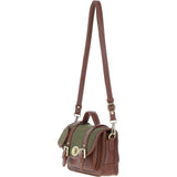 Ashwood Leather & Tweed Small Satchel Bag with Twist Lock Tan/Green Check: TW-33-010-TGNH