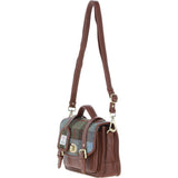 Ashwood Leather & Harris Tweed® Cloth Medium Satchel Bag with Twist Lock Tan/Mcload: TW-34-02-TM