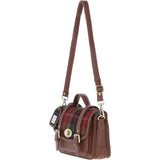 Ashwood Leather & Harris Tweed® Cloth Medium Satchel Bag with Twist Lock Tan/Green/Red: TW-34-08-TR