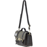 Ashwood Leather & Harris Tweed® Cloth Medium Satchel Bag with Twist Lock Brown/Green: TW-34-09-BG
