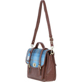Ashwood Leather & Harris Tweed® Cloth Large Satchel Bag with Twist Lock Tan/TL Blue: TW-35-05-TB