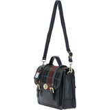 Ashwood Leather & Harris Tweed® Cloth Large Satchel Bag with Twist Lock Black/Green/Red: TW-35-07-BR