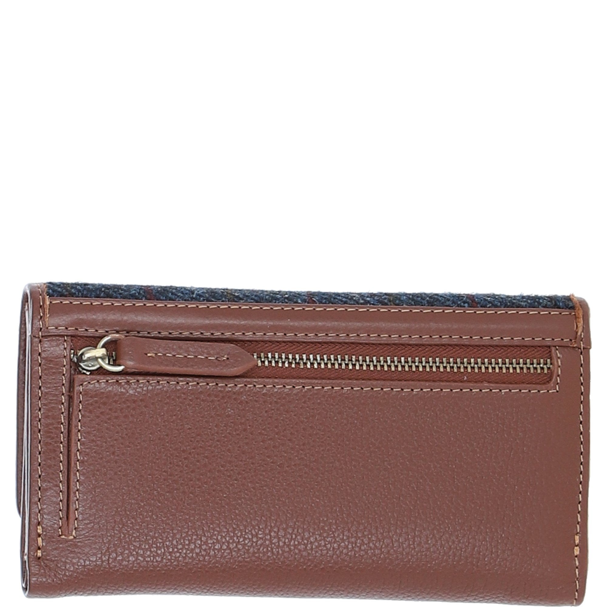 Exquisite Ashwood Leather & Harris Tweed® Cloth Twist-Lock Purse Tan/Navy: TW-11-11-TN