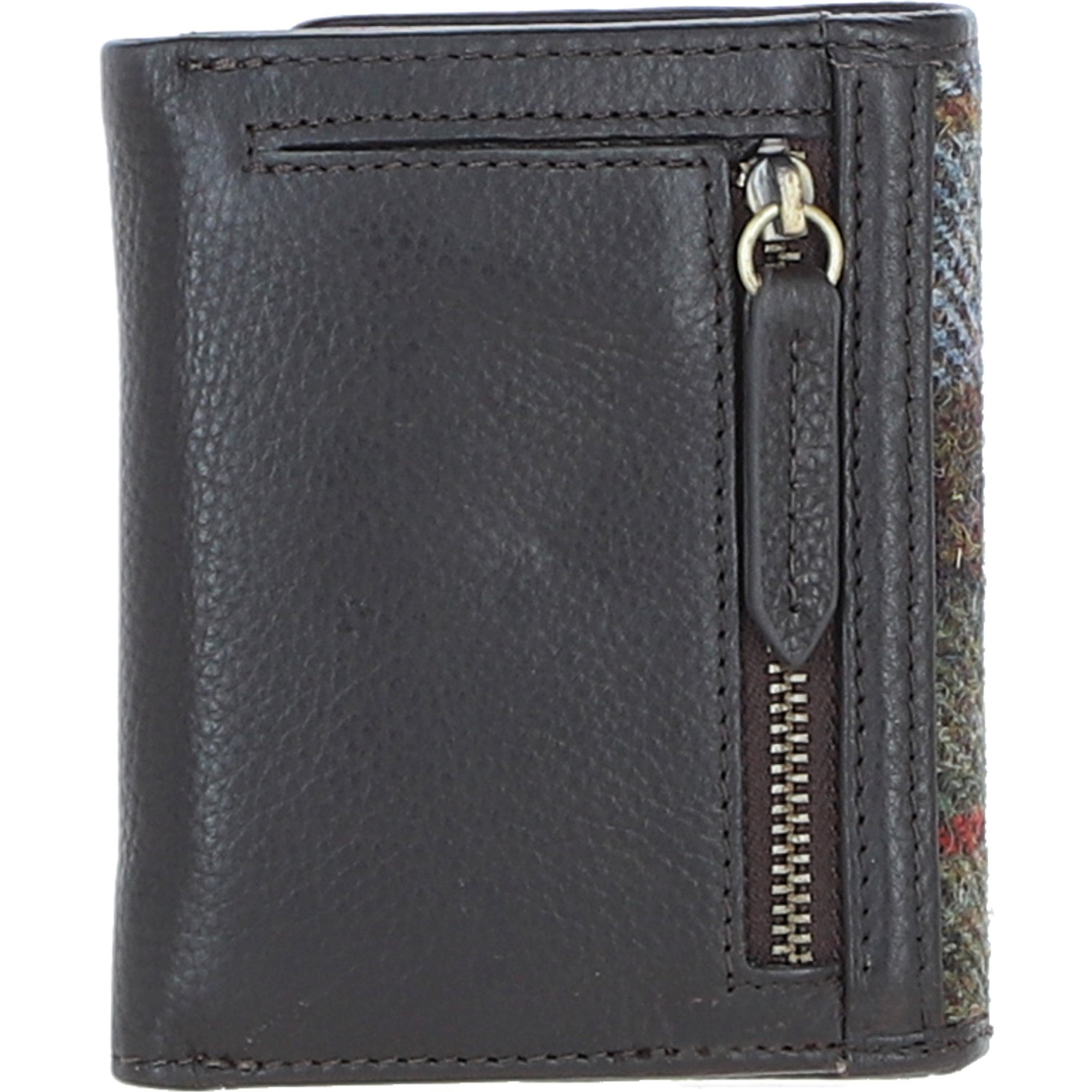 Elegant Ashwood Leather & Harris Tweed® Cloth Trifold Twist-Lock Purse Brown/Mcload: TW-10-01-BM
