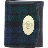 Elegant Ashwood Leather & Harris Tweed® Cloth Trifold Twist-Lock Purse Black/Watch: TW-10-03-BW