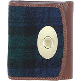 Elegant Ashwood Leather & Harris Tweed® Cloth Trifold Twist-Lock Purse Tan/Watch: TW-10-04-TW
