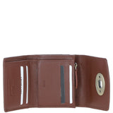 Elegant Ashwood Leather & Harris Tweed® Cloth Trifold Twist-Lock Purse Tan/Watch: TW-10-04-TW