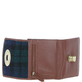 Elegant Ashwood Leather & Harris Tweed® Cloth Trifold Twist-Lock Purse Tan/Watch: TW-10-04-TW