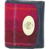 Elegant Ashwood Leather & Harris Tweed® Cloth Trifold Twist-Lock Purse Navy/Pink: TW-10-06-NP