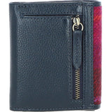 Elegant Ashwood Leather & Harris Tweed® Cloth Trifold Twist-Lock Purse Navy/Pink: TW-10-06-NP