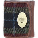 Elegant Ashwood Leather & Harris Tweed® Cloth Trifold Twist-Lock Purse Tan/Green/Red: TW-10-08-TR