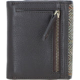Elegant Ashwood Leather & Harris Tweed® Cloth Trifold Twist-Lock Purse Brown/Green: TW-10-09-BG