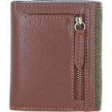 Elegant Ashwood Leather & Harris Tweed® Cloth Trifold Twist-Lock Purse Tan/Green Check: TW-10-10-TGNH