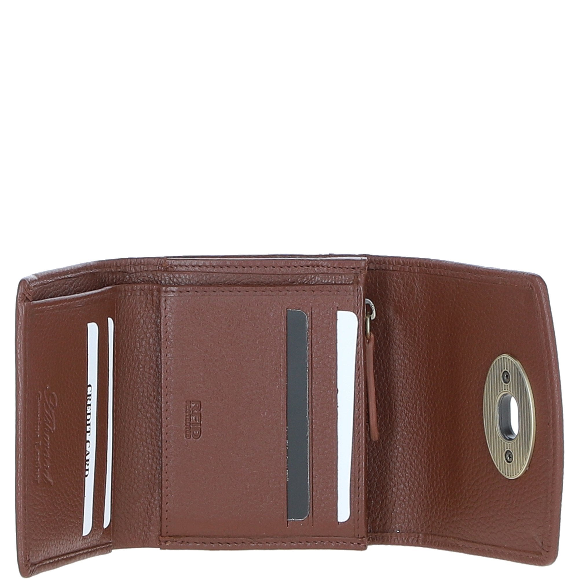 Elegant Ashwood Leather & Harris Tweed® Cloth Trifold Twist-Lock Purse Tan/Green Check: TW-10-10-TGNH