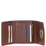 Elegant Ashwood Leather & Harris Tweed® Cloth Trifold Twist-Lock Purse Tan/Navy: TW-10-11-TN