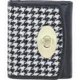 Elegant Ashwood Leather & Harris Tweed® Cloth Trifold Twist-Lock Purse Black/White: TW-10-12-BW