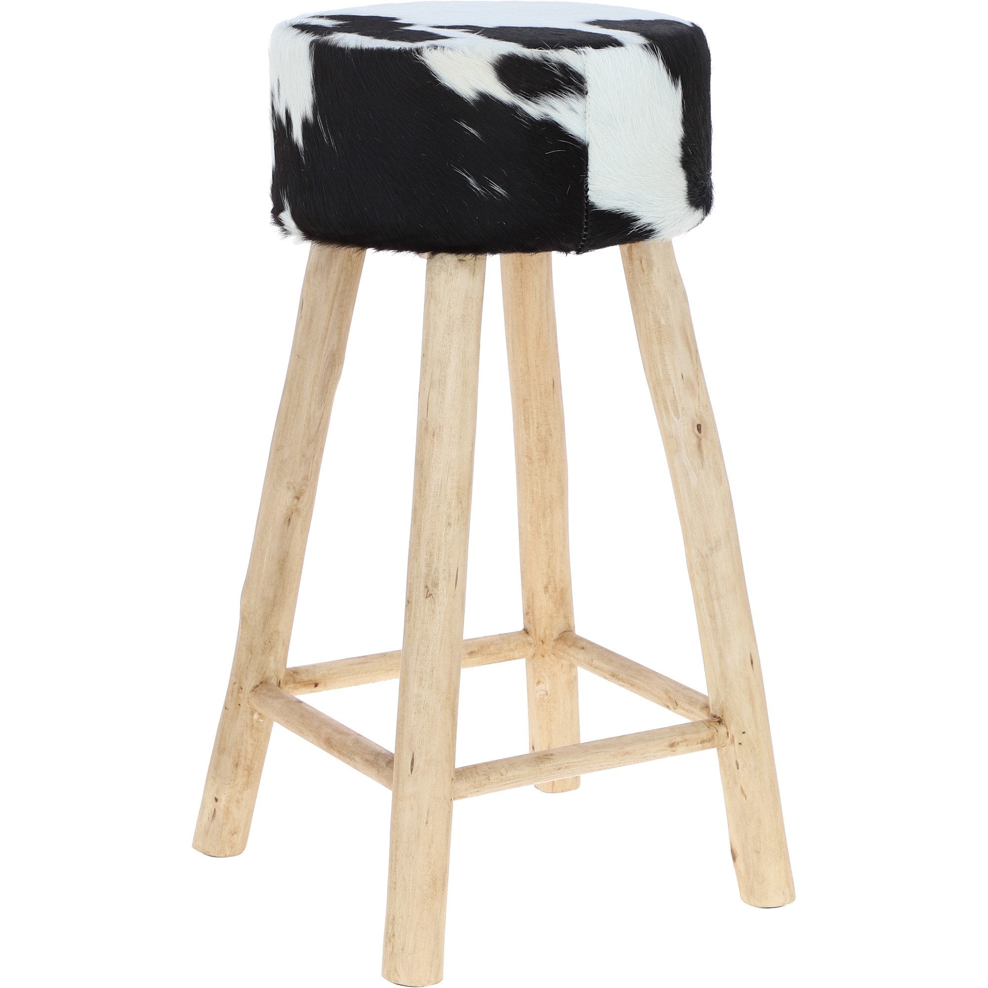 Stylish Ashwood Stool with Black and White Upholstered Seat: M-7646