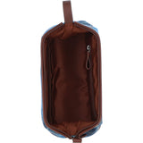 Ashwood Leather & Harris Tweed® Cloth Unisex Washbag Tan/LT Blue: TW-40-05-TB