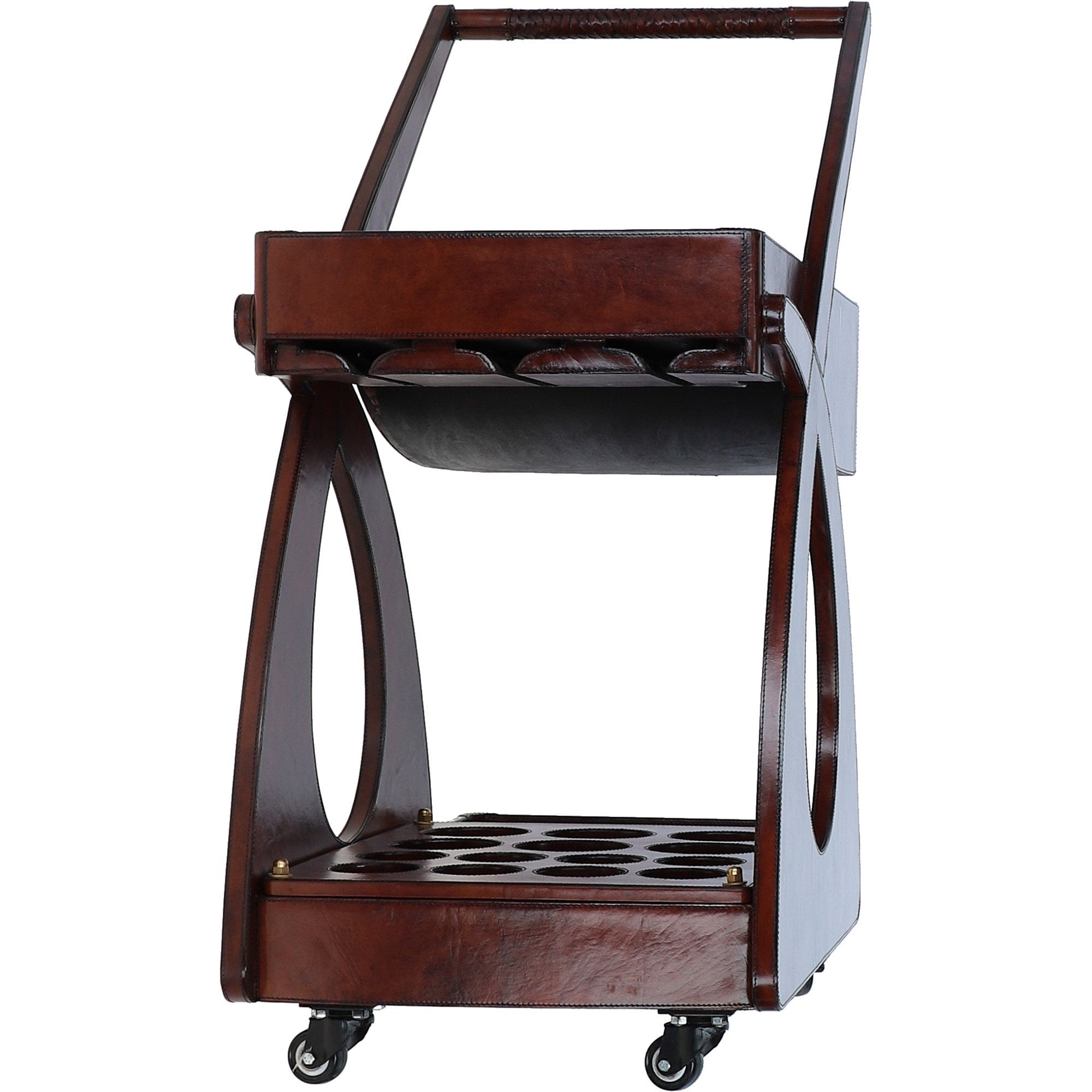 Exquisite Ashwood Leather Bar Trolley with Full Accessories Set Chestnut: LF-192