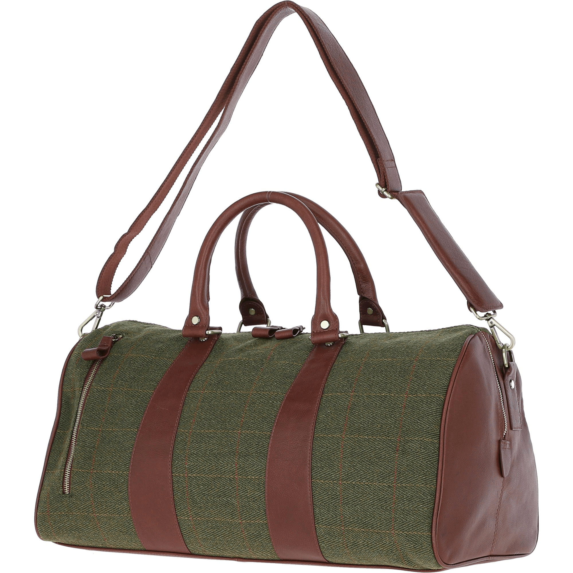 Ashwood Leather & Tweed Large Holdall Tan/Green Check: TW-47-10-TGNH