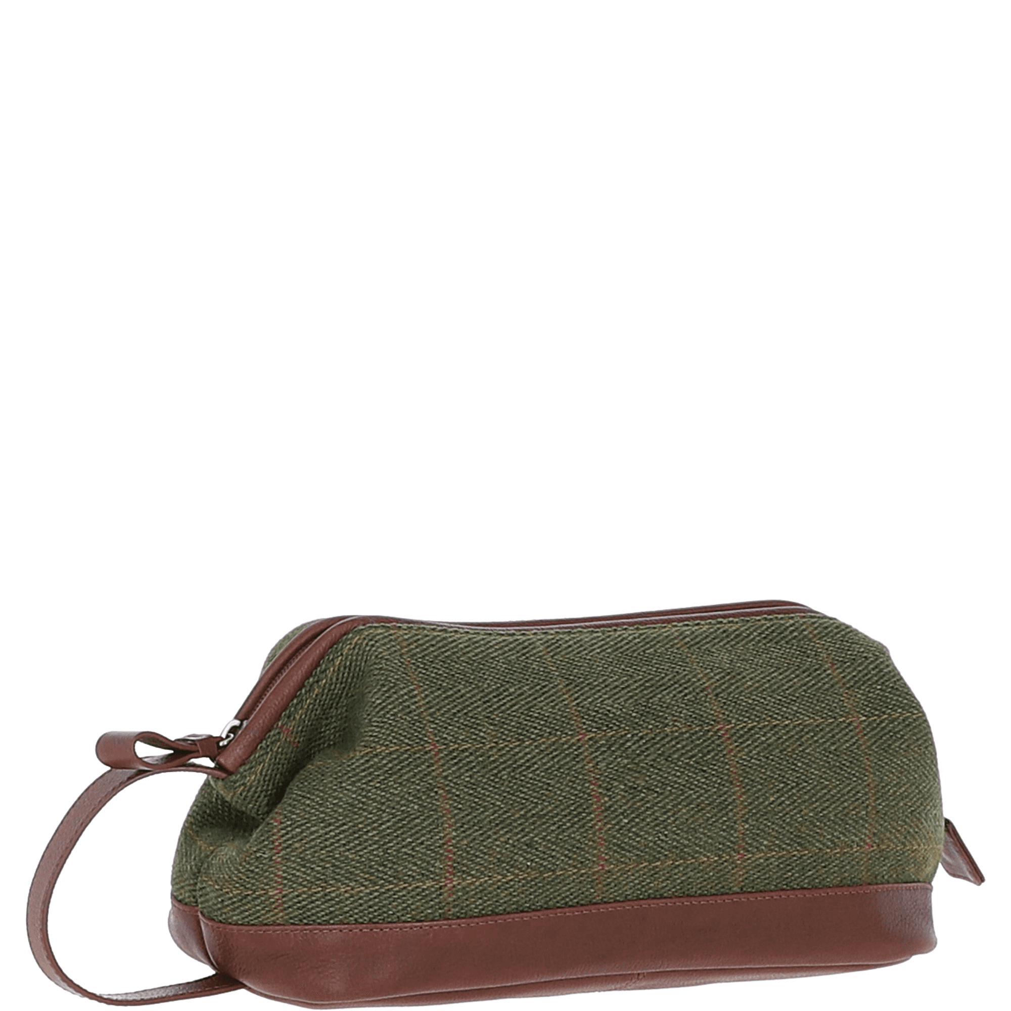 Ashwood Leather & Tweed Unisex Washbag Tan/Green Check: TW-40-10-TGNH