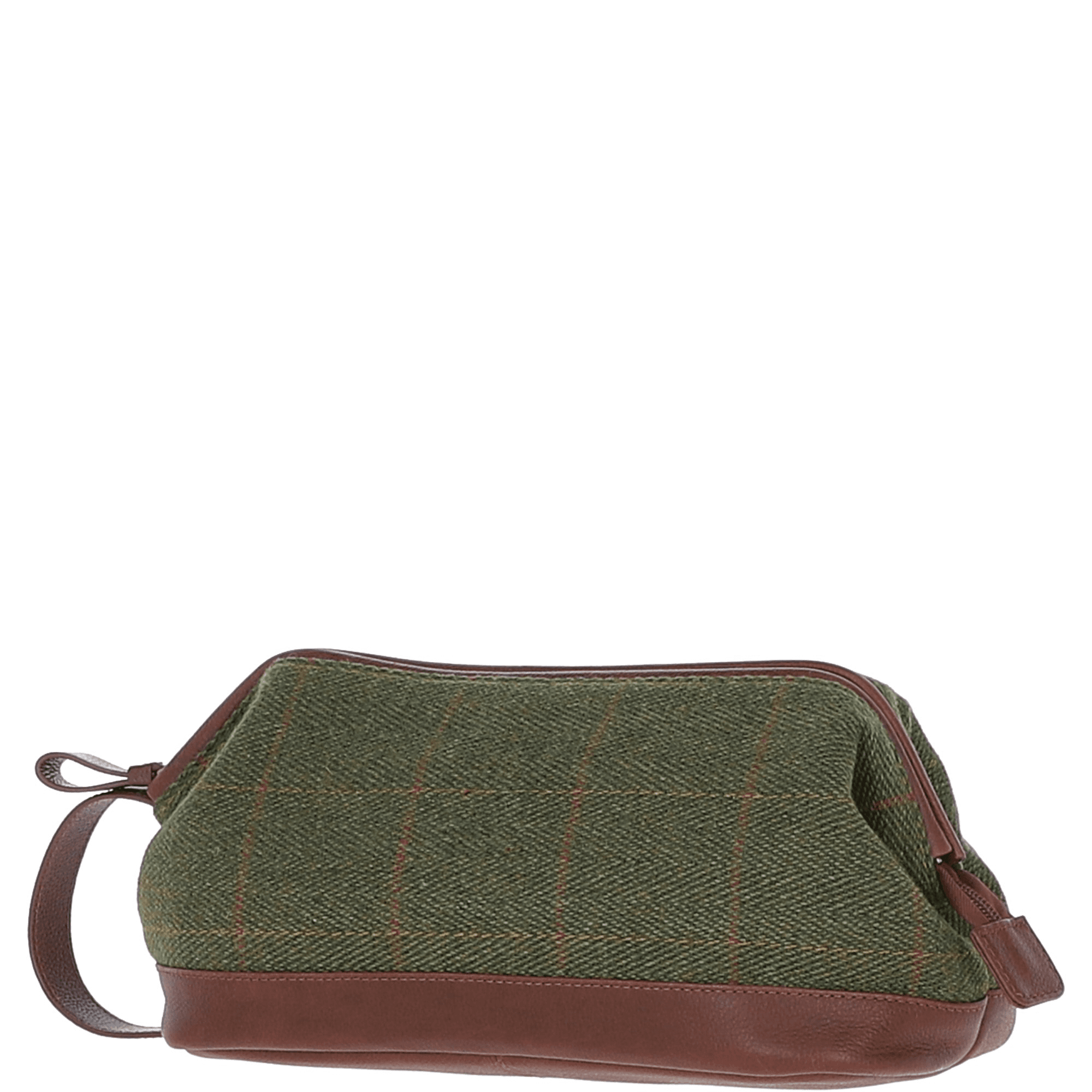 Ashwood Leather & Tweed Unisex Washbag Tan/Green Check: TW-40-10-TGNH