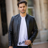 Mens Leather Biker Jacket Black: BR FONS-1