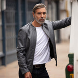 Mens Leather Biker Jacket Grey: BR FONS-1