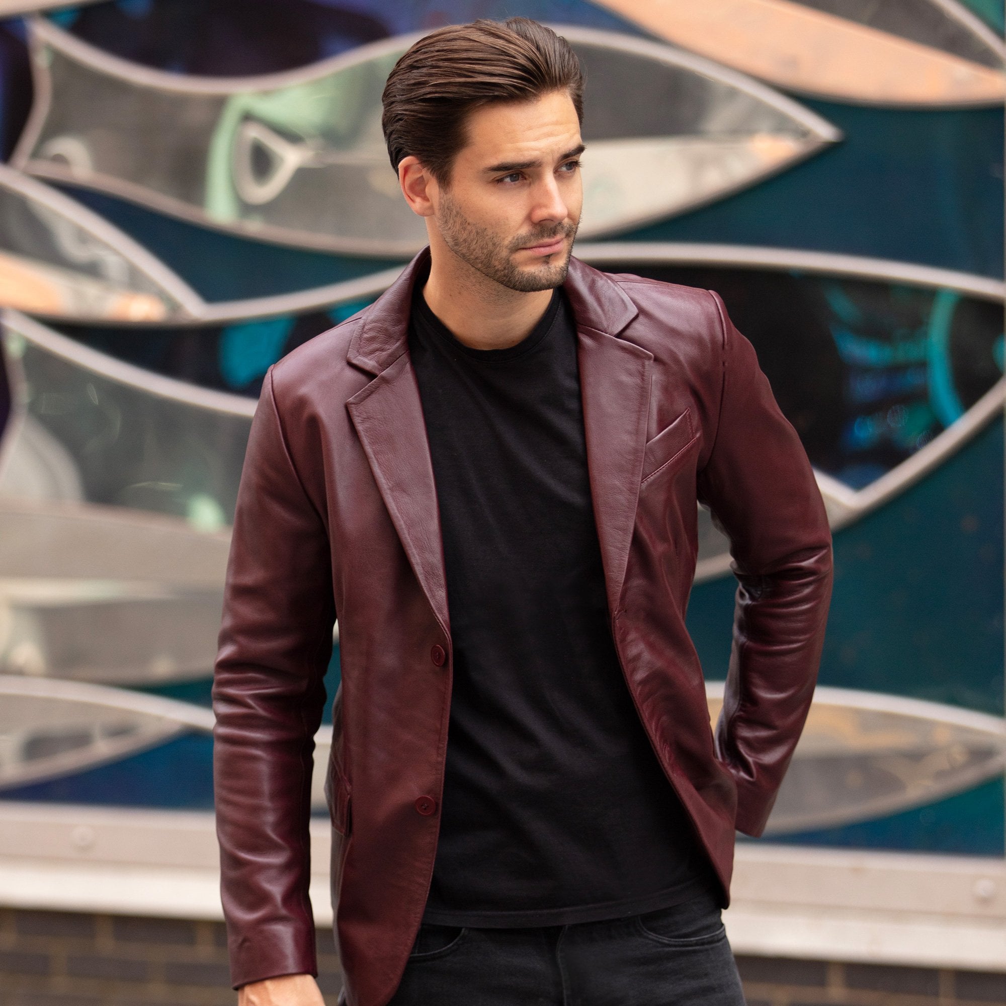 Classic Men's Ashwood Leather Blazer Burgandy: AWL-2288