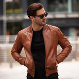 Mens Leather Bomber Jacket Tan : 2436