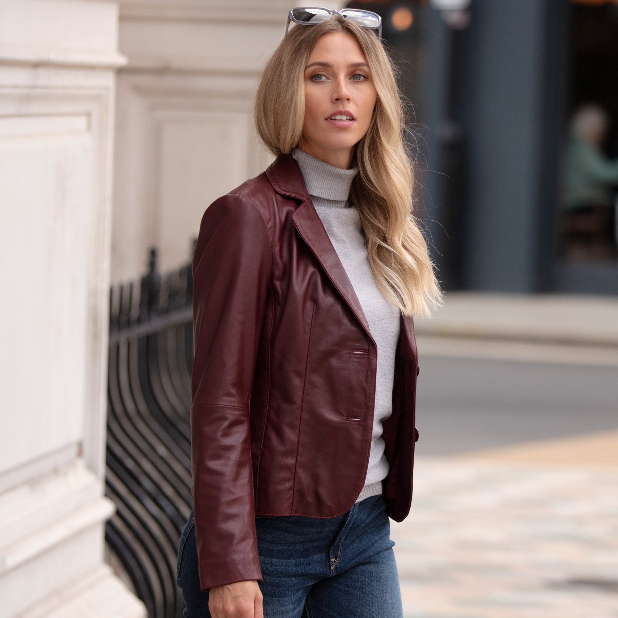 Ashwood Leather Women's Two Button Oxblood Blazer: 10157