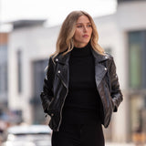 Exquisite Ashwood Leather Ladies Biker Jacket Black: AWL-1881