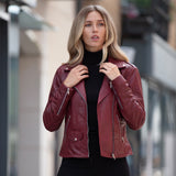 Exquisite Ashwood Leather Ladies Biker Jacket Burgundy: AWL-1881
