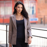 Womens Leather Fashion Single Breasted Blazer Taupe: AWL-Blazer