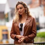 Ladies Leather  Biker Jacket Tan: AWL-N30